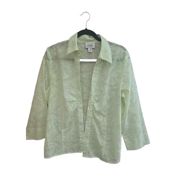 Talbots Tops - Talbots Green Leaves Print Semi-Sheer Button Front‎ Long Sleeve Top Womans Sz 16